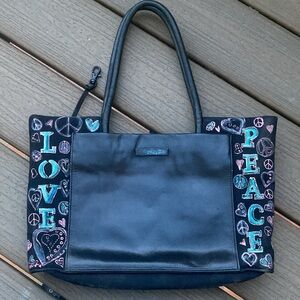 Tumi Vintage Upcycled Tote Purse Leather Nylon Black